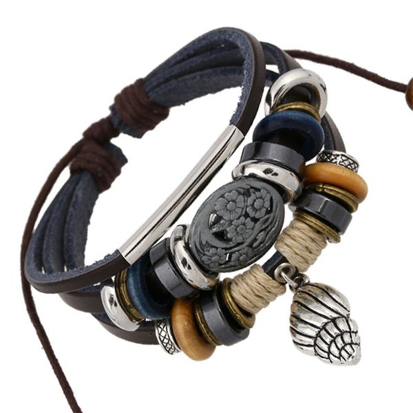 

conch leather women's bracelet for women mens bracelets femme vintage punk rope rock charm cuff bracelets bangles men jewelry, Golden;silver