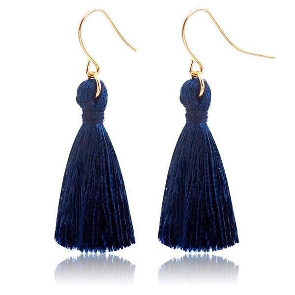 

simple design tassel hook earrings for women dangle chandelier fringe ear drop red black blue 3 colors girls, Silver
