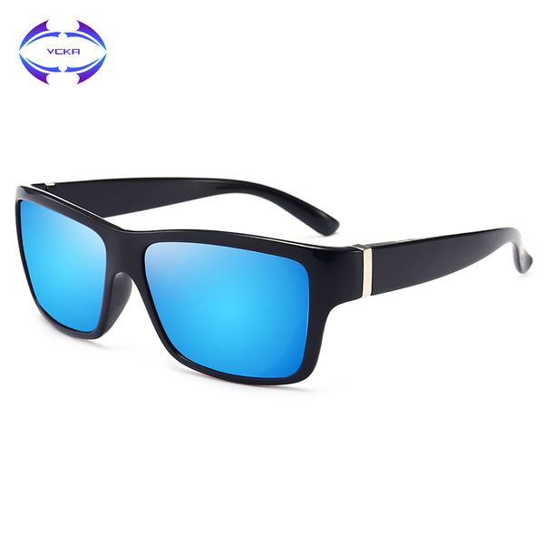 

vcka retro square polarized sunglasses men driving mirrors coating points black frame male sun glasses women uv400, White;black