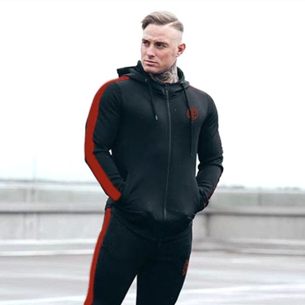 

men's wear 2018 muscle brothers, autumn winter new sweater jacket, men'sgym fitness long sleeved hooded zipper cardigan blouse, Black