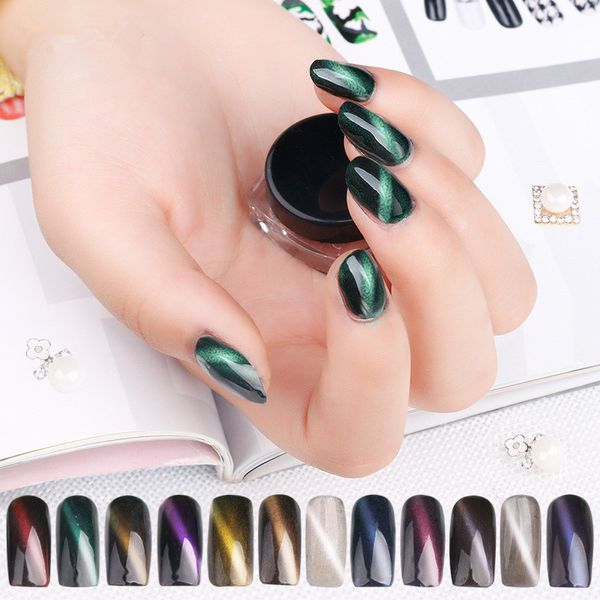 Nieuwste 12 kleuren 3D Cat Eye Nail Art Glitter Pigment Poeder Magic Magnetic Chameleon Nail Powder DIY Manicure