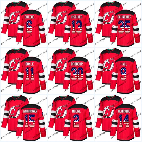 

Youth USA Flag Stitched New Jersey Devils 30 Martin Brodeur 9 Taylor Hall 13 Nico Hischier 35 Cory Schneider Adam Henrique Hockey jerseys