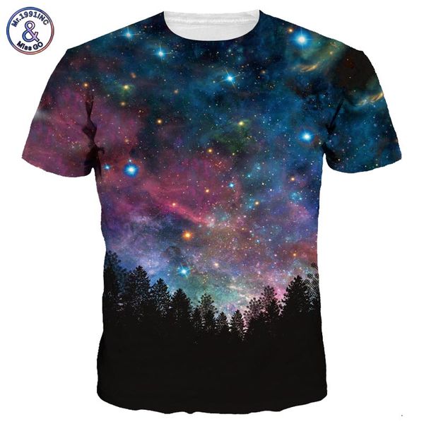 

2017 mr.1991inc men/women 3d tshirts space galaxy t-shirt 3d print trees stars night quick dry summer tees, White;black
