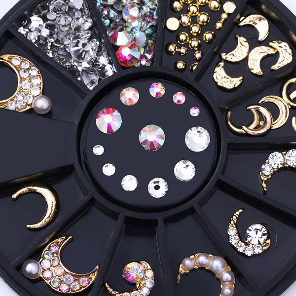 

gold clear nail rhinestones ab color flat boom nail rhinestones mix size manicure pearl nail art 3d decoration in wheel, Silver;gold