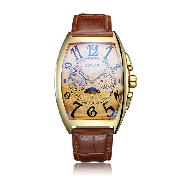 

SEWOR Tonneau Tourbillon Automatic Mechanical Watch for Men Simple Leather Band Mens Watches Wristwatch Business Mans Clock 74_04