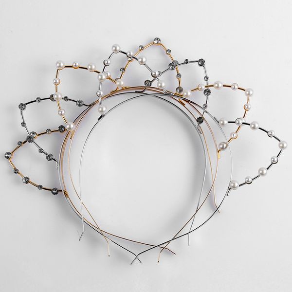 

1pc fashion cat ear women girl headband beaded pearl rhinestones hairband headwear hair hoop band accessories silver/golden