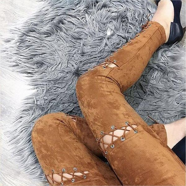 

2018 spring new woman bandage splice suede velvet fashion pencil pants elastic waist skinny european and american capris, Black;white
