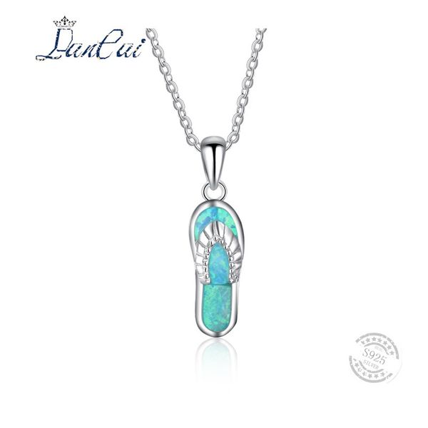 

lancai genuine fashion 925 sterling silver necklace individual shoe shape blue fire opal pendant necklace for women fine jewelry