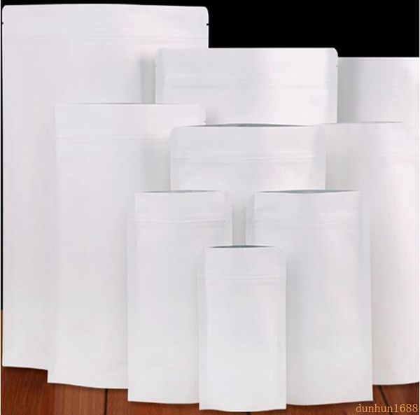 

500pcs/lot white kraft paper mylar doypack bag food tea snack package bags stand up packaging aluminum bag