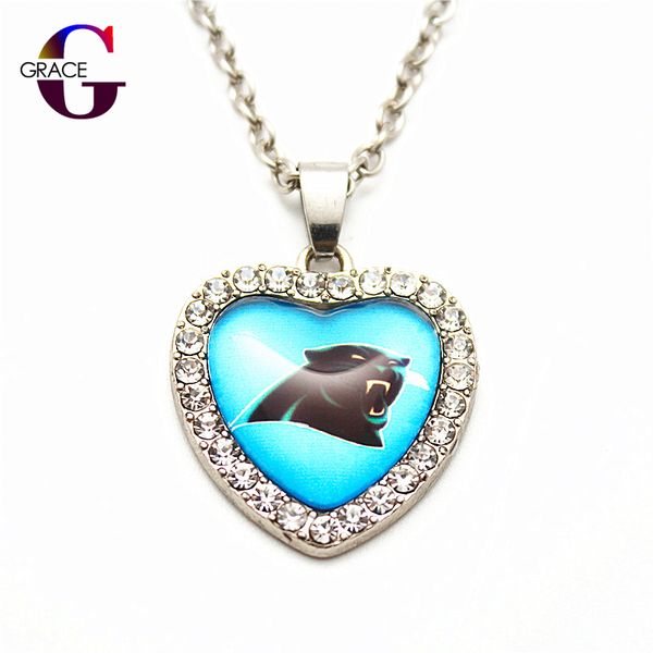 

горячие продажи футбольных команд спортивные подвески сердце кристалл ожерелье кулон с 50 см цепи для женщин diy ювелирные изделия, Silver