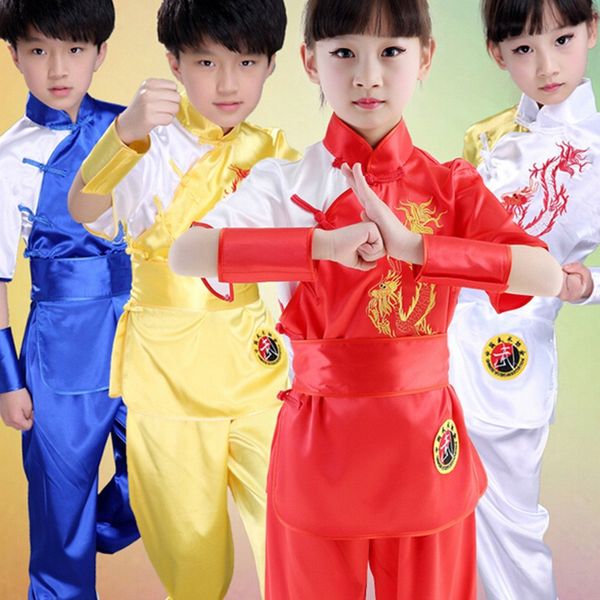 Costume tradizionale cinese Wushu per bambini Costume uniforme per arti marziali per bambini Ragazzi Ragazze Set di abbigliamento per spettacoli teatrali