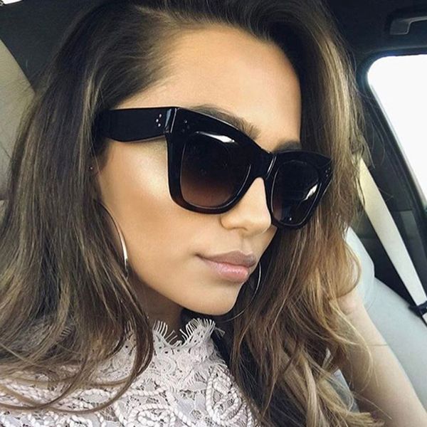

luxury design sunglasses women brand rectangle pc frame gradient lens classic rivet shades female fashion eyewear womens, White;black