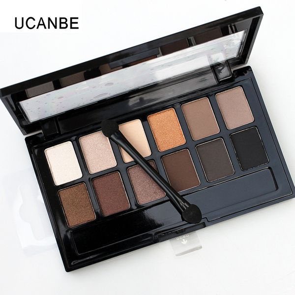 

2018 new ucanbe 12 colors pro nude earth color makeup eyeshadow palette with brush smoky eye shadow shimmer matte mineral waterproof kits