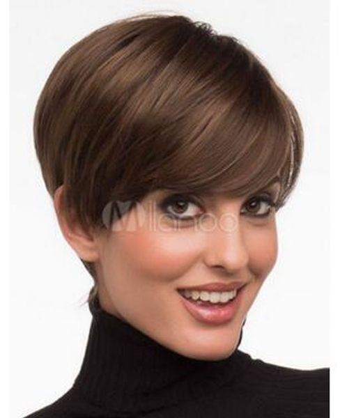 

brown short wigs heat-resistant fiber layered straight synthetic hair wigs, Black;brown