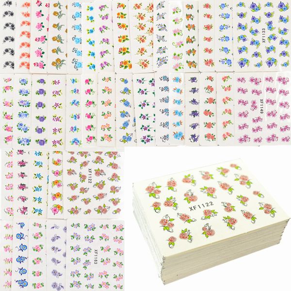 

60 sheets mixed flower designs water transfer nail art sticker watermark decals diy decoration for beauty nail tools, Black
