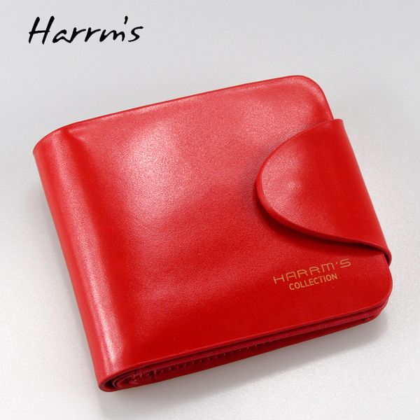 

harrm's brand classical fashion genuine leather women wallets short red blue color female lady purse for women with coin pocket, Red;black