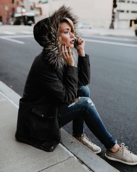 

collar fur winter coat jackets jackets hat cotton-padded women thick designer warm pockets autumn tkjep, Black