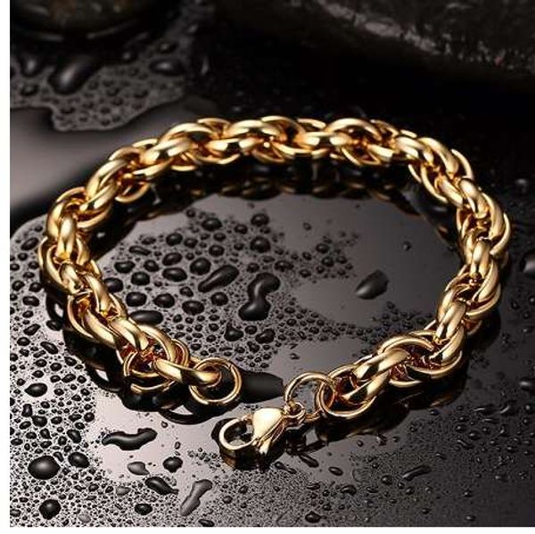 

premium hip hop jewelry bold round link chain bracelet in stainless steel golden bracelets men jewellery, Black
