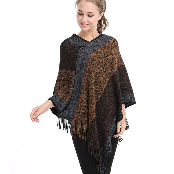 

2018 new woman fashion poncho kintted scarf tassel pullover for women striped poncho woman shawl capes ph34