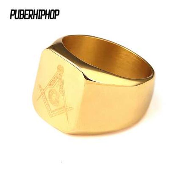 

men's masonic rings gold color stainless steel hip hop rings fashion jewelry size 6-12 mason wedding rings for men gift, Golden;silver