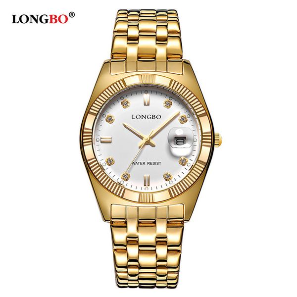 

2018 longbo fashion men women business watches luxury calendar lovers quartz watch waterproof couples wristwatch gold dial clock, Slivery;brown