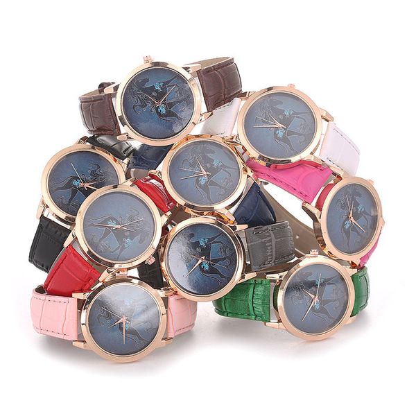 

2019 horse printed quartz wristwatches new fashion women analog stainless steel dial delicate watch luxury watches #35, Slivery;brown