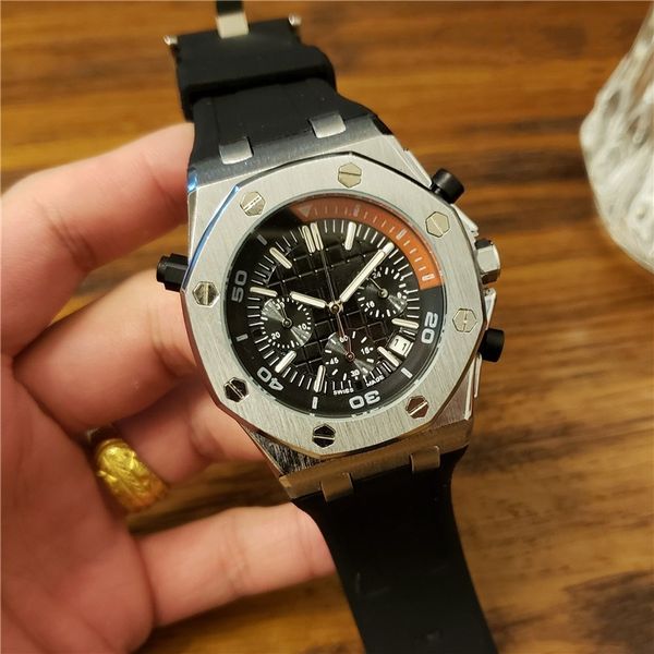 

Royal Offshore Rubber Strap Mens Watch All Subsidal Work Luxury Wristwatch AAA Quartz Movement Chronography Watches Relogio Masculino