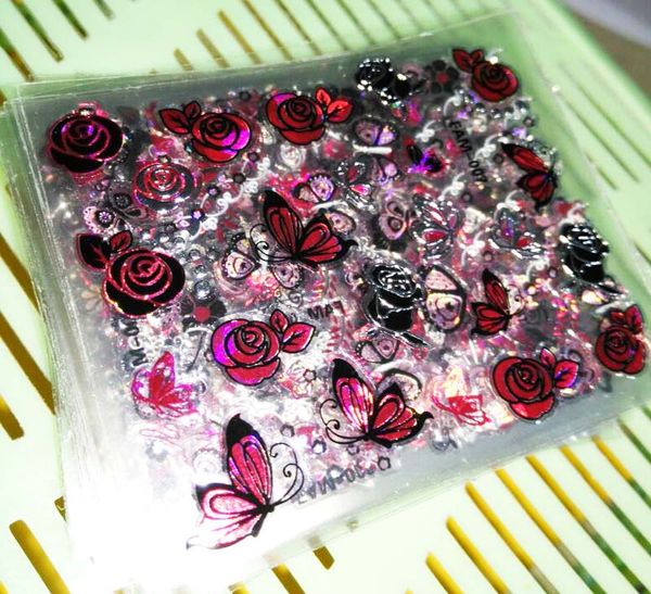 

30sheets 3d adhesive silver-pink colors nail art nails stickers adhesive transfer 3d butterfly rose decals, Black