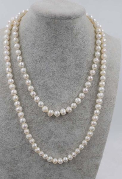 

freshwater pearl necklace white 8-9mm near round 17" 24inch fppj wholesale beads nature, Silver