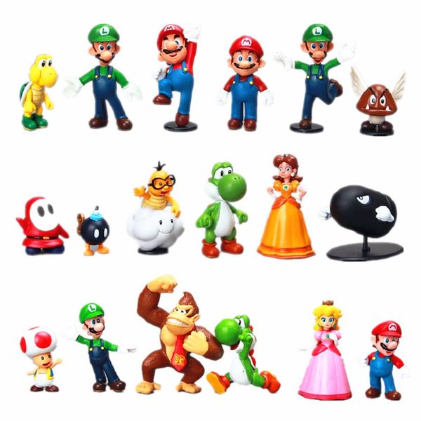 

super mario bros yoshi figure 18pcs/set mario luigi yoshi donkey kong pvc toys plastic dolls action figures kids gifts c5243