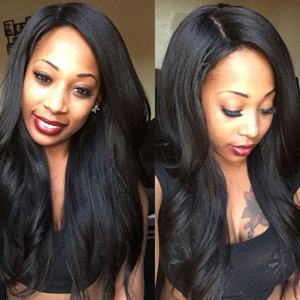 Silk Top Human Hair Wigs Yaki Wavy Peruvian Virgin Human Hair Silk