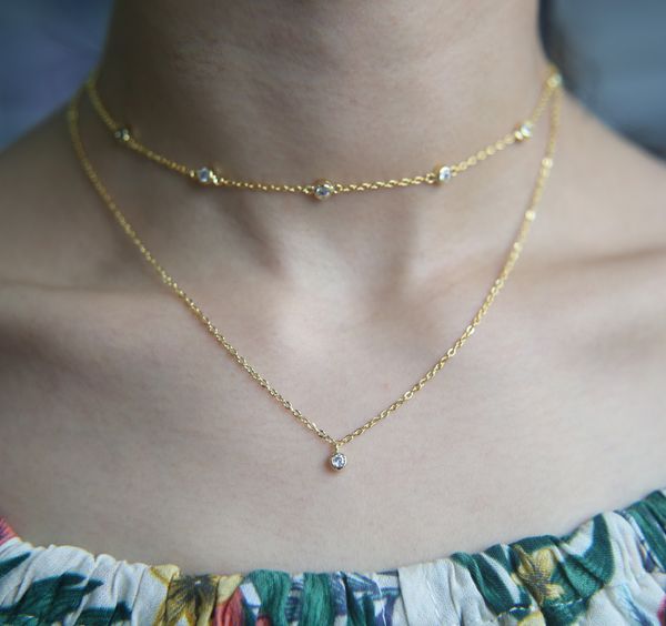 

gold plated simple classic cz station chain double layer necklace for women fashion gorgeous women choker necklace, Silver