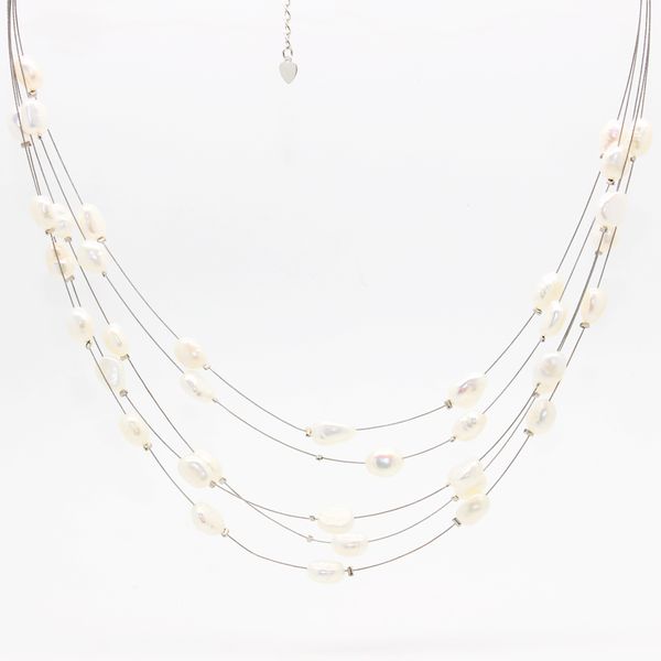 

fashionable natural freshwater pearl jewelry multilayer copper wire beaded necklace with natural color pearl necklace feminine charm jewelry, Black