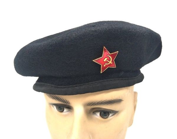 

russian wool beret cap army border guard ussr hat, Black;white