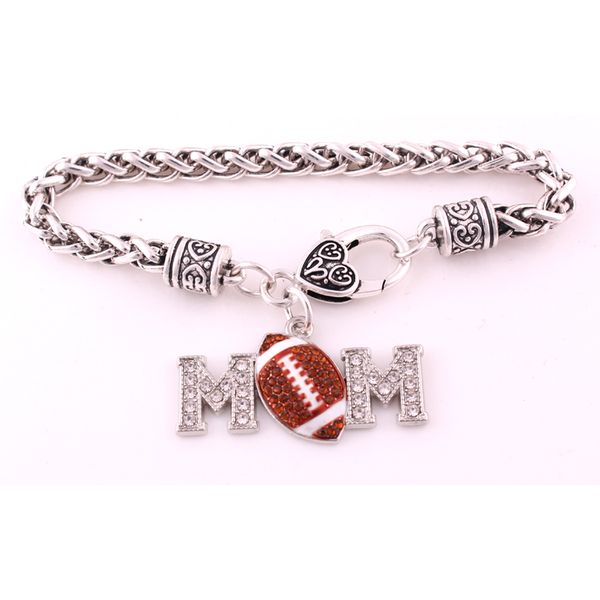 

Charm Bracelet For Women Gift MOM FOOTBALL Plated Studded With Sparkling Crystal Pendent Bracelets Wheat Chain
