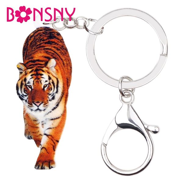 

acrylic elegant walking tiger key chains keychains rings jungle animal jewelry for women girls ladies handbag car charms, Silver