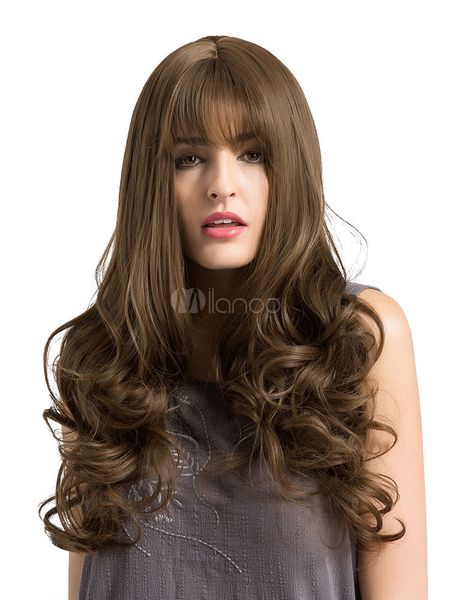 

long curly brown wigs women's synthetic hair wigs, Black;brown