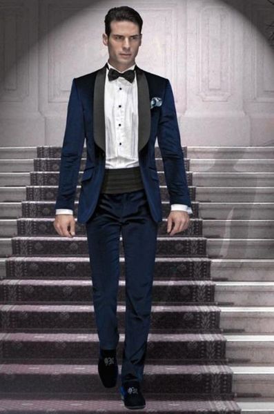 

new one button navy blue groom tuxedos shawl lapel man groomsmen blazer business suits custom made (jacket+pants+tie) 81, Black;gray