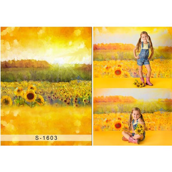 Ölgemälde goldene Sonnenblumen Hintergrund Fotografie funkelnder Sonnenschein Neugeborene Baby Kinder Kinder Mädchen Hintergründe für Fotostudio
