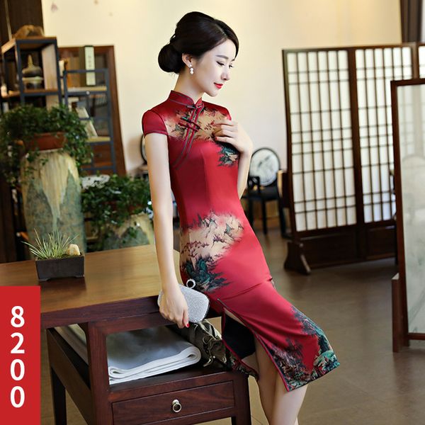 

chinese burgundy cheongsam oriental style dresses elegant women modified modern qipao dress chinese traditional dress s-3xl, Red