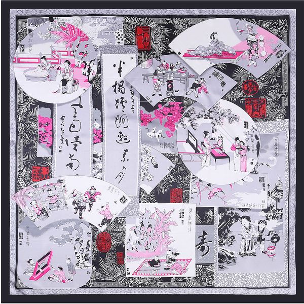 

2018 ethnic chinese silk square women print scarf luxury designer brand shawl foulard femme bandana joker red big scarf, Blue;gray