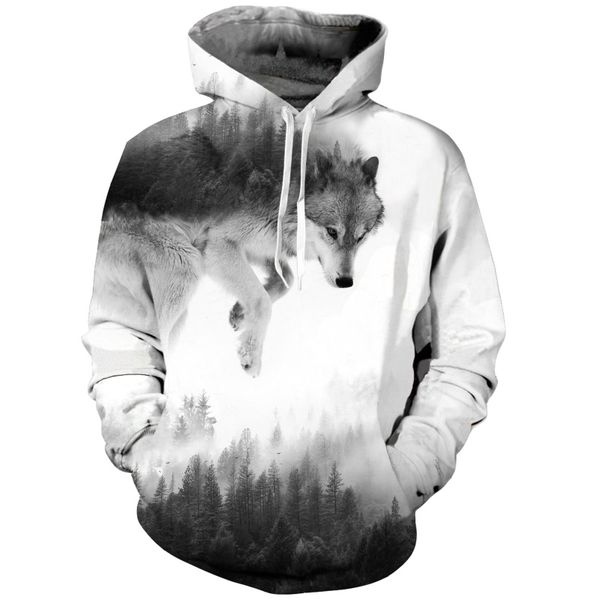 

canis lupus arctos wolf hoodies 3d print animal wolf men's hoody sweatshirt alisister hip hop pullover with big pockets, Black