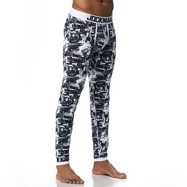 

Men Long Cotton Printed Thermal Underwear Pouch Mens Leggings Sexy Warm Underpants Thermal Underwear Blue M-XL