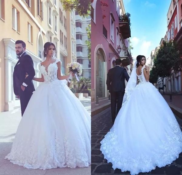 

2018 vestios де novia сказал mhamad свадебные платья сад линия v шеи развертки поезд свадебные платья свадебные платья зашнуровать обратно н, White