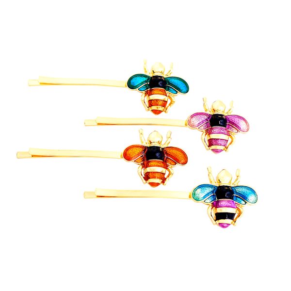 

joolim high end delicate emamel bee hair pin blue pink hairpin, Golden;white