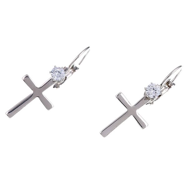 

small cross earrings for women girl religious jesus stone earrings jewelry crucifix christian ornaments, Silver