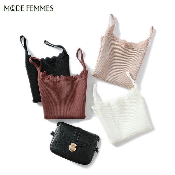 

women 2018 cropped feminino tank for women's knitted crop camisole female camisas mujer, White