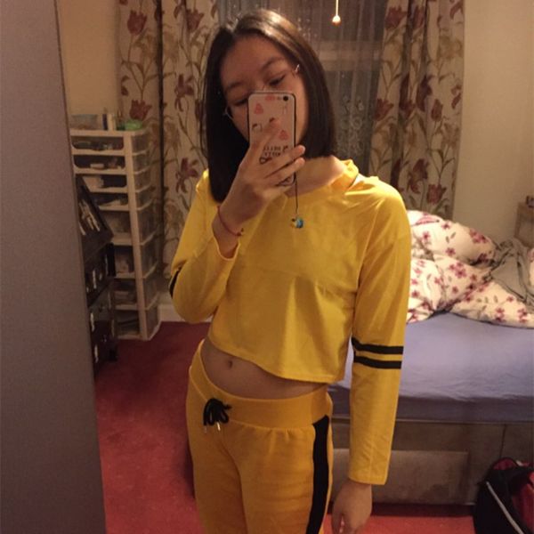 

fashion womens sweatshirts hoodies cute yellow striped cropped girls autumn pullovers short korean style sweatshirt felpe tumblr, Black
