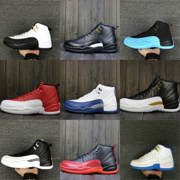 

2018 classic 12s flu game black red high basketball shoes 12.0 taxi xii mens high training sneakers 130690-002 size 7-13