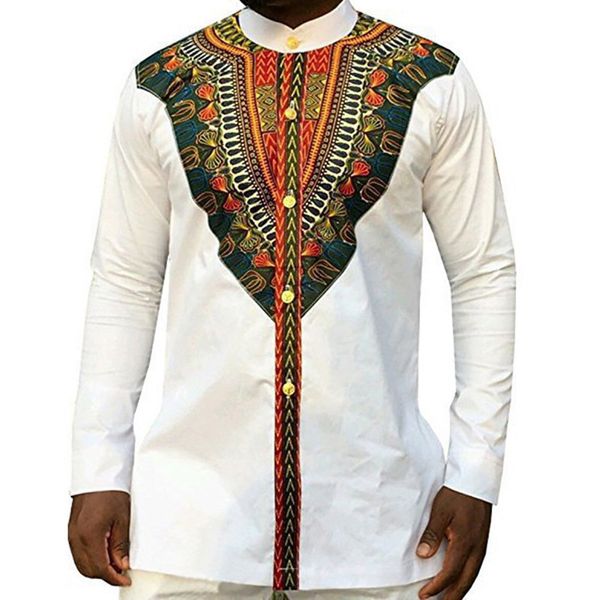 

2018 fashion shirt men stand collar casual dashiki male autumn african long sleeve print shirt camisa african clothes men, White;black